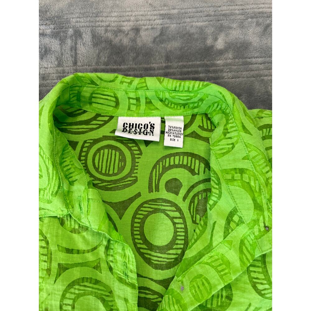 Vintage 90's Chico's Design Green Sheer 3/4 Sleeve Button Down Blouse Medium - Picture 12 of 12